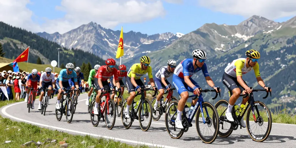 Notizie ciclismo: ciclisti in competizione durante la Vuelta a España con paesaggio montano.