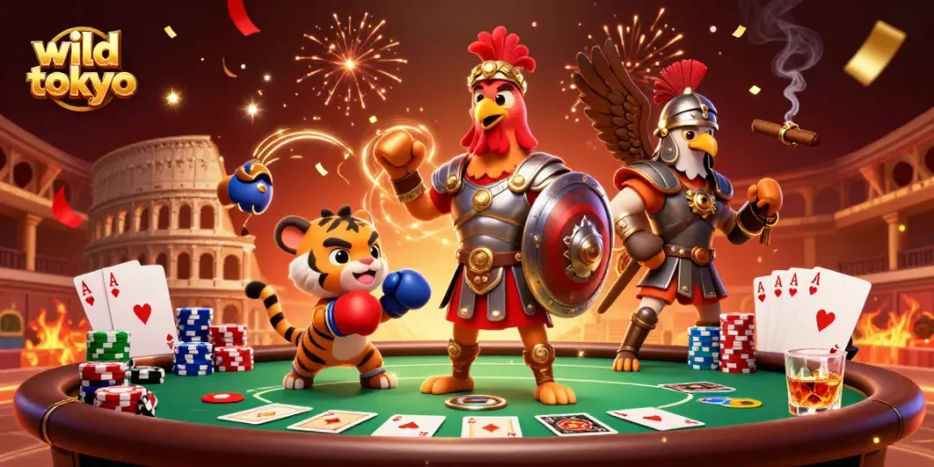 Experience the wild tokyo atmosphere with a colorful casino scene featuring unique characters and gambling elements.