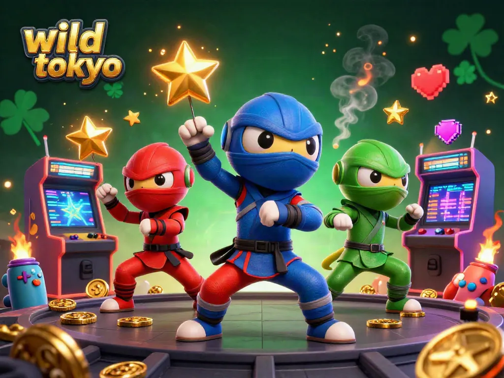 Engage in thrilling games at wild tokyo with vibrant 3D casino-themed illustration